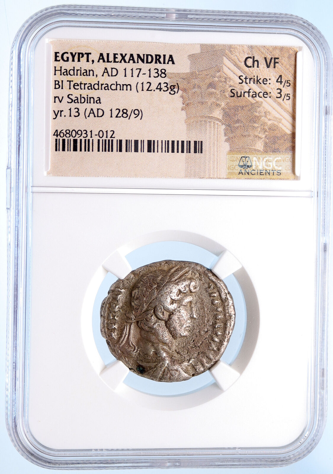 HADRIAN & SABINA Authentic Ancient 128AD EGYPT Roman Tetradrachm Coin NGC i68144