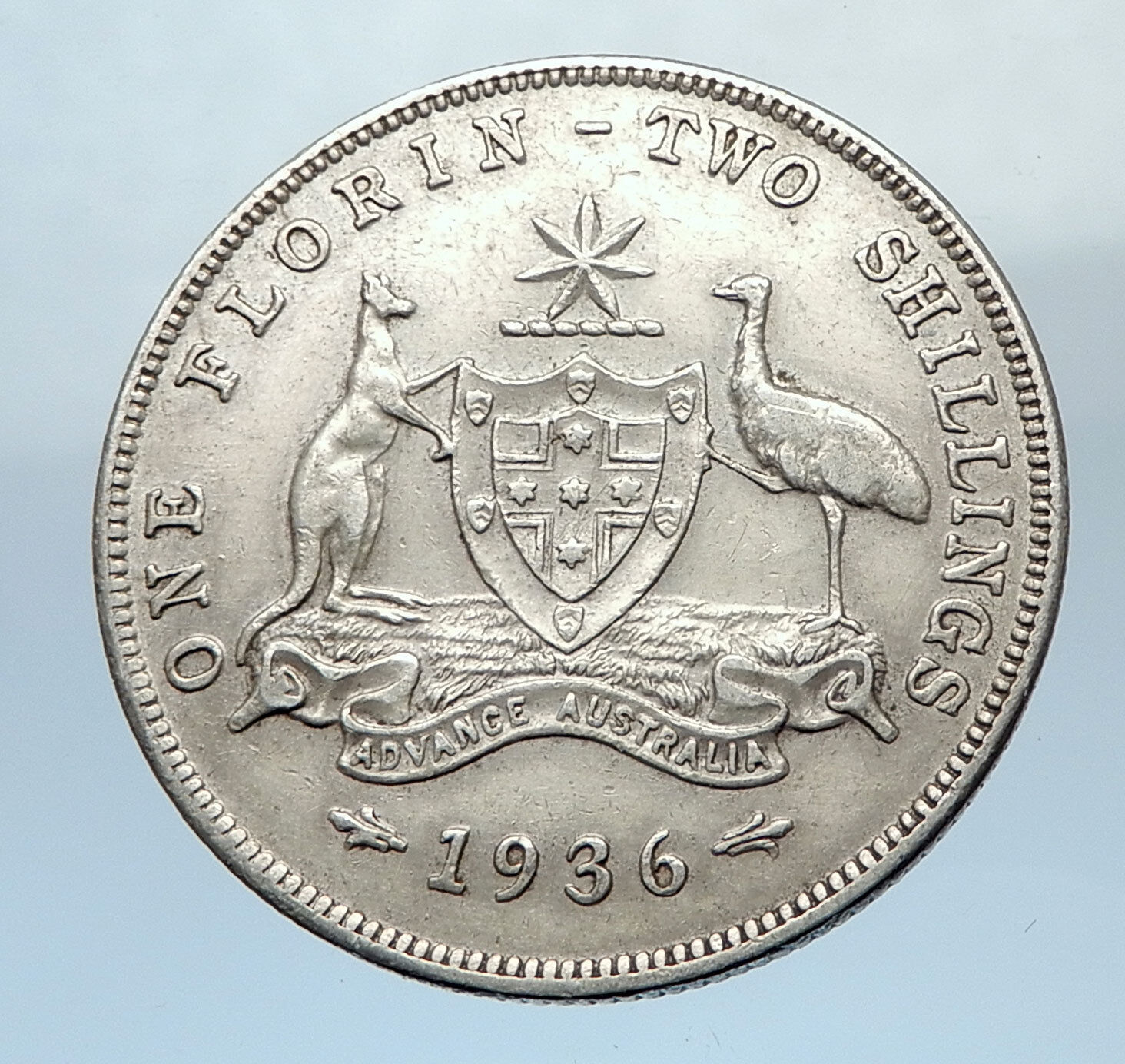 1936 AUSTRALIA UK King George V KANGAROO Antique Silver Shilling Coin i73773