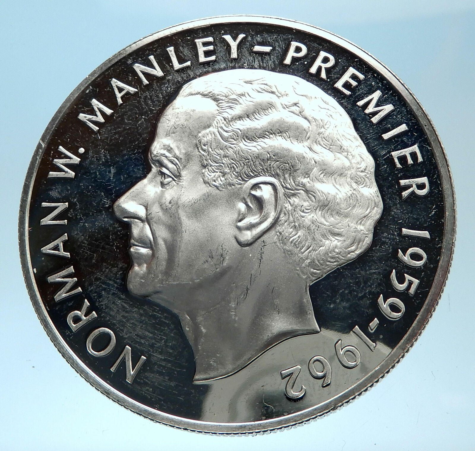 1974 JAMAICA Premier Norman W Manley VINTAGE Old Proof Silver $5 Coin i77492