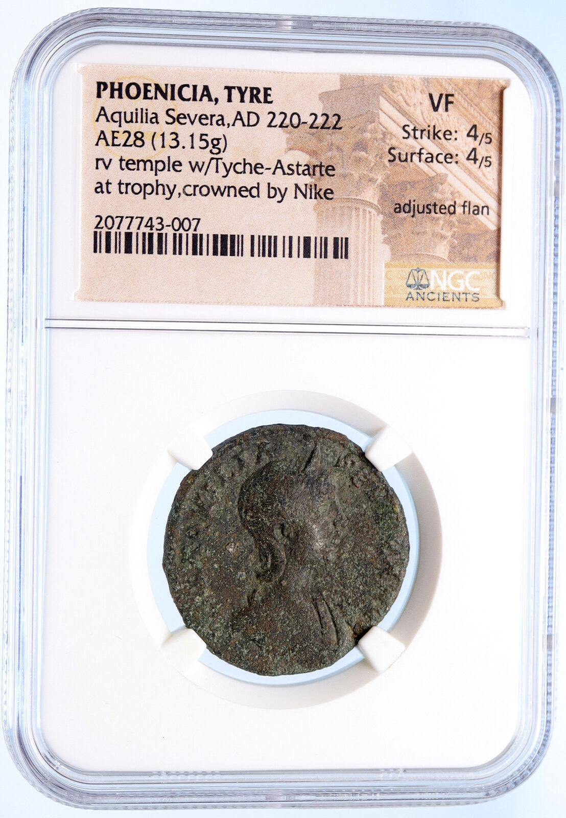 AQUILIA SEVERA Elagabalus Wife 220AD Roman Coin Tyre Phoenicia TEMPLE NGC i68158