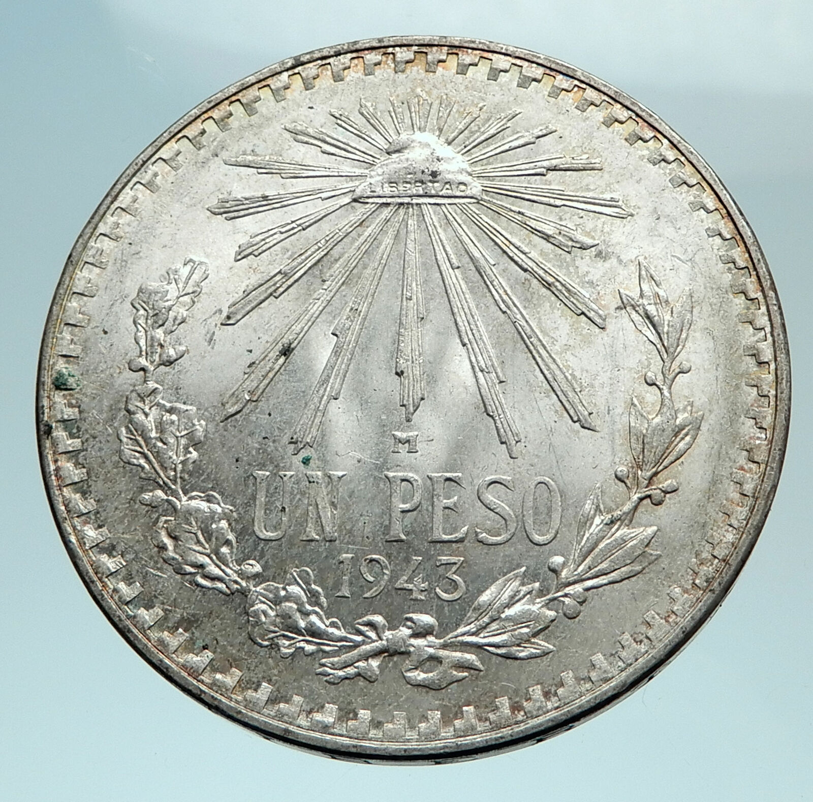 1943 M MEXICO Large Eagle Liberty Cap Mexican Antique Silver 1 Peso Coin i79458