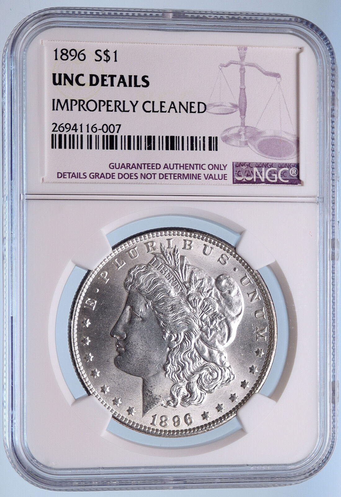 1896 MORGAN SILVER DOLLAR United States of America USA Coin NGC UNC Detai i57722