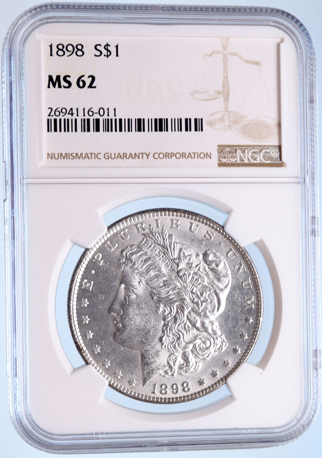 1898 MORGAN SILVER DOLLAR United States of America USA Coin NGC MS 62 i57739