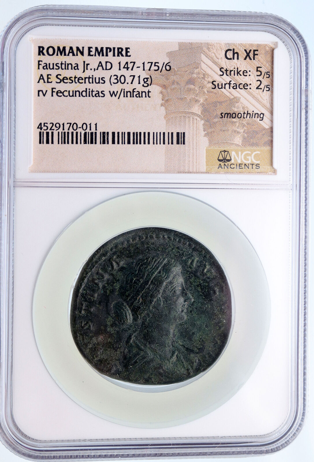 FAUSTINA II Marcus Aurelius Wife Sestertius Ancient Roman Coin NGC Ch XF i61205