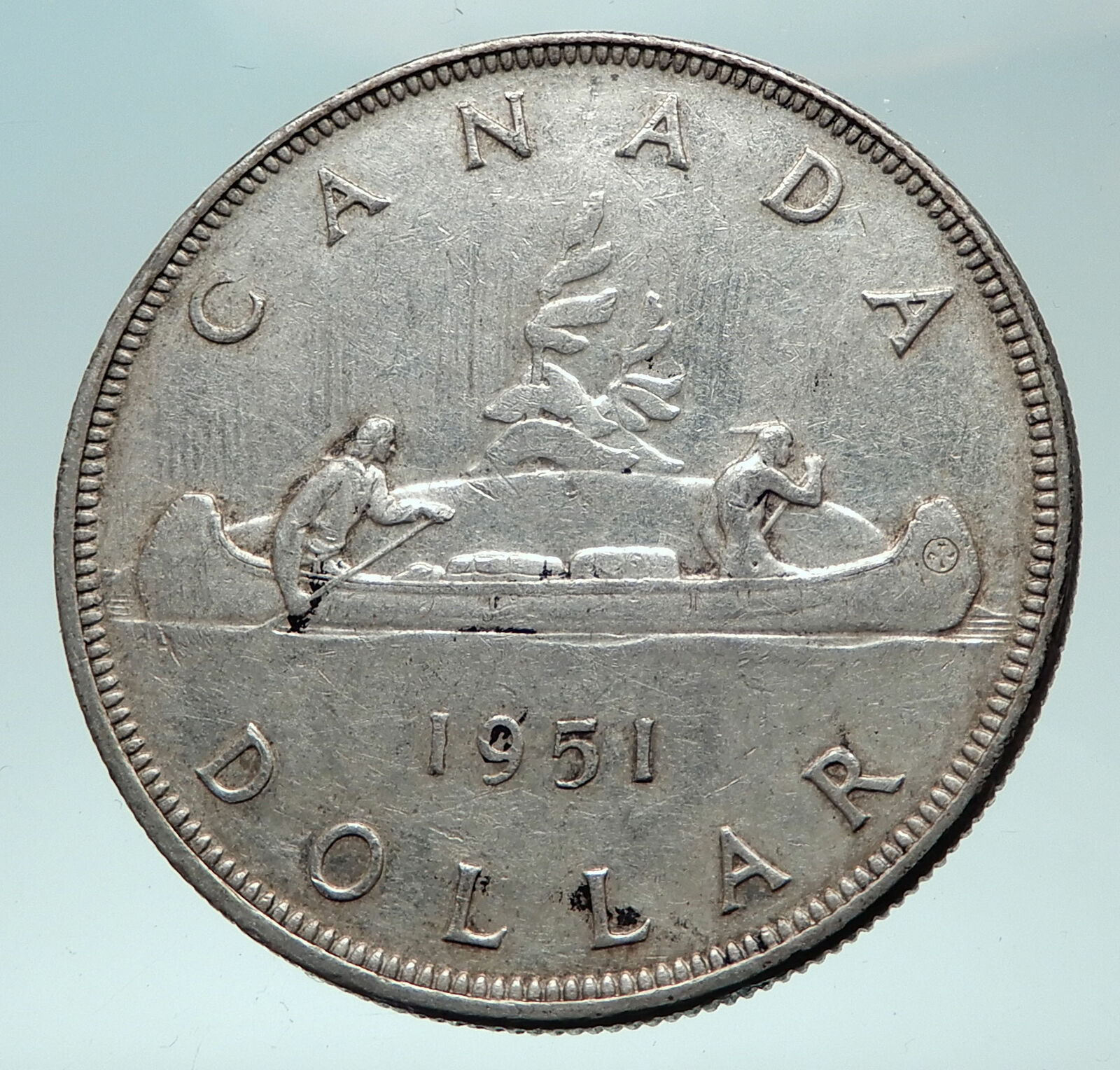 1951 CANADA UK King George VI Canoe Crew VOYAGERS Old SILVER Dollar Coin i82257
