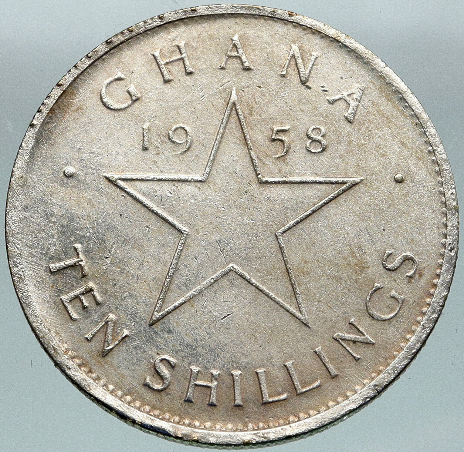 1958 GHANA Independence PENTAGRAM Star VINTAGE Silver 10 Shillings Coin i86779