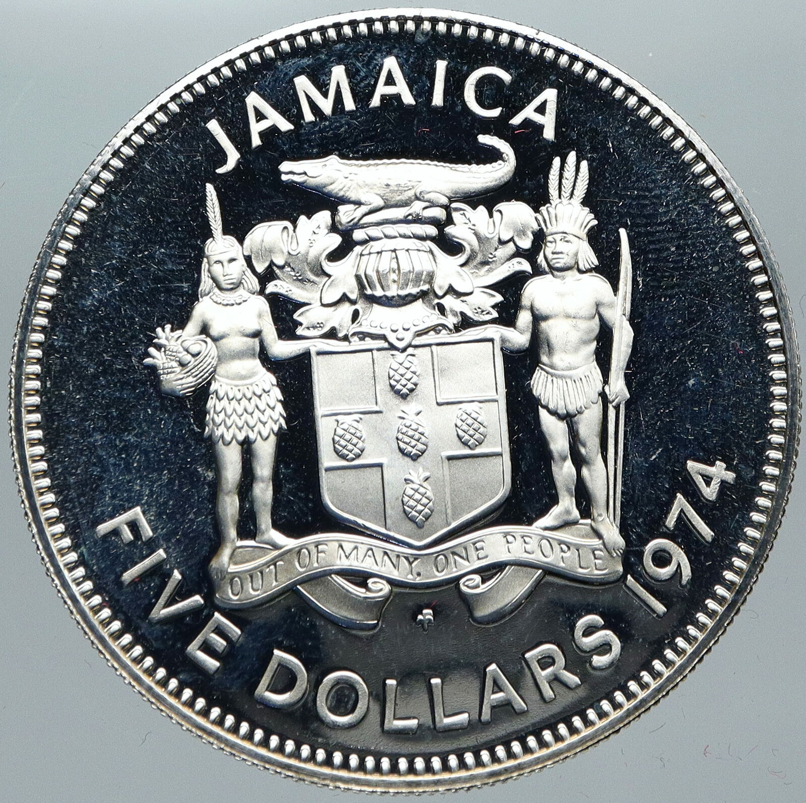 1974 JAMAICA HUGE Premier Norman W Manley VINTAGE Proof Silver $5 Coin i88771