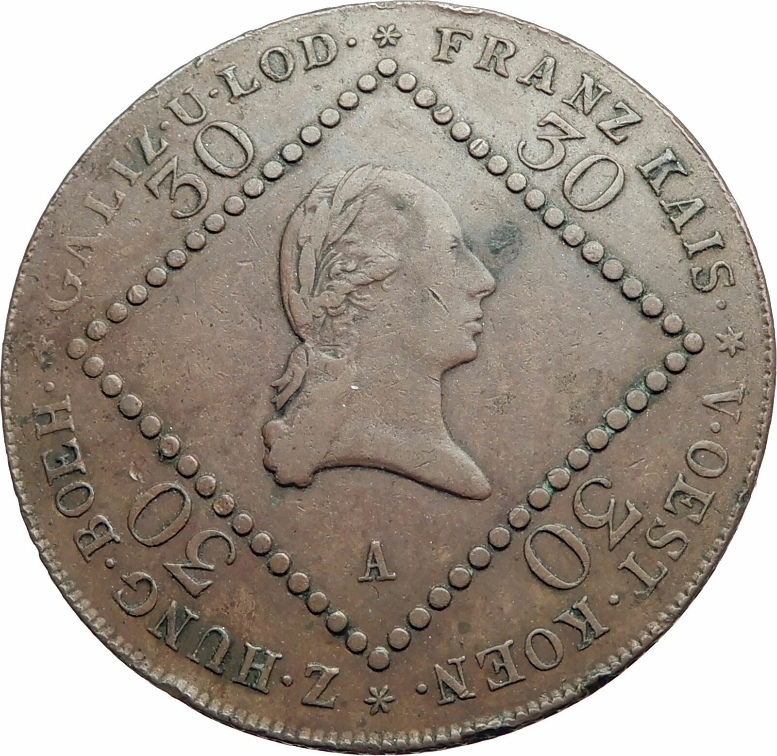 1807A AUSTRIA Holy Roman Emperor Franz II Antique VINTAGE 30 Kreuzer Coin i79452