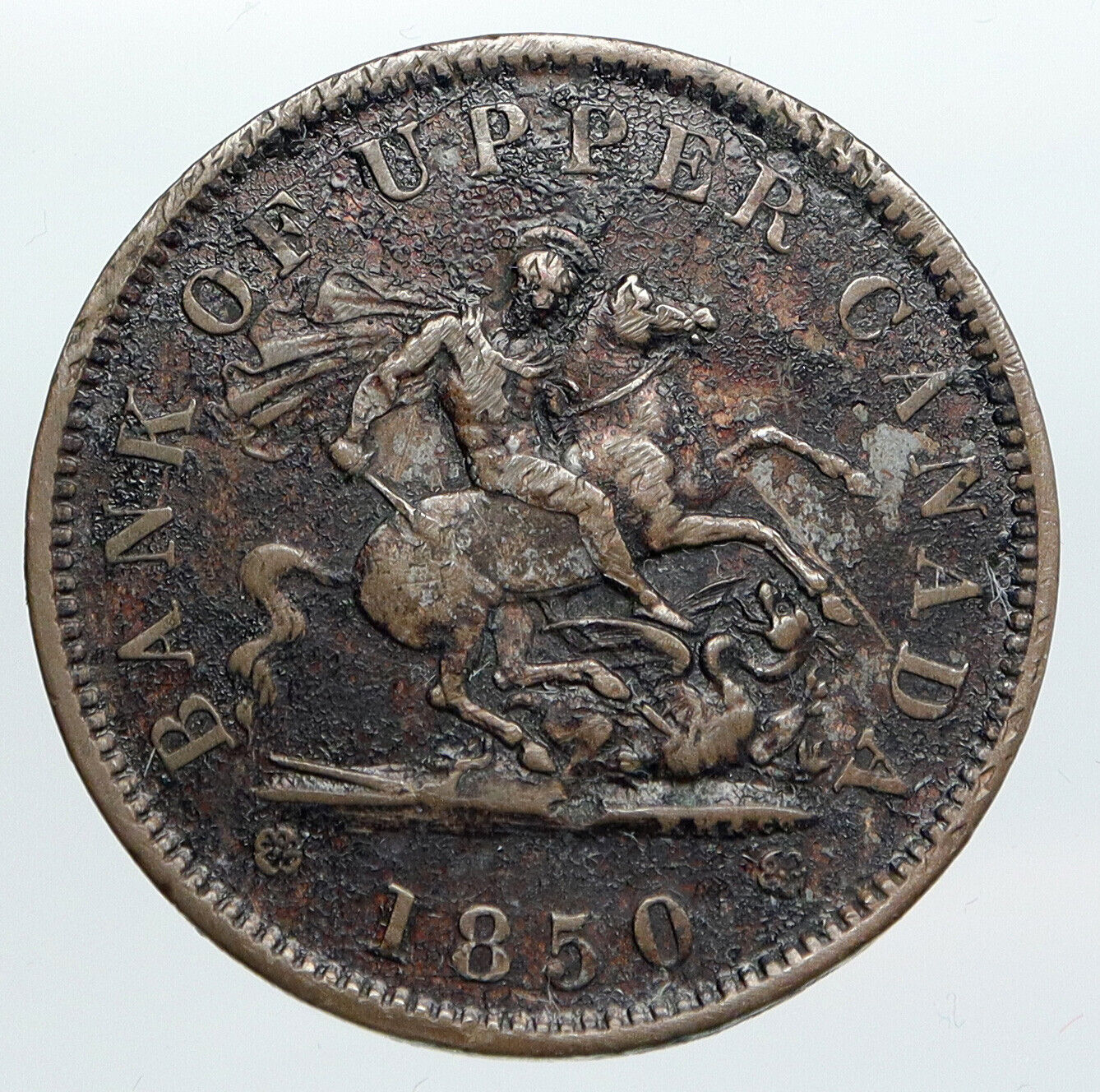 1850 UPPER CANADA Antique UK Queen Victoria Time PENNY BANK TOKEN Coin i90545