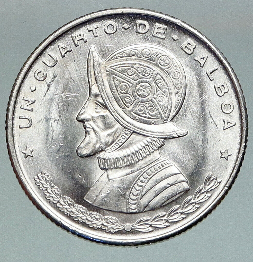 1961 PANAMA Antique VINTAGE Silver Spanish CONQUISTADOR 1/4 Balboa Coin i91251