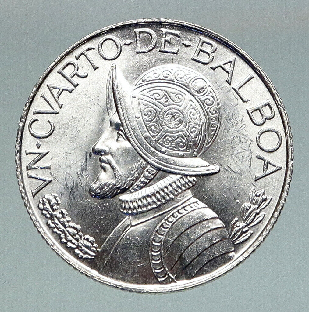 1962 PANAMA Antique Genuine Silver Spanish CONQUISTADOR 1/4 Balboa Coin i91250