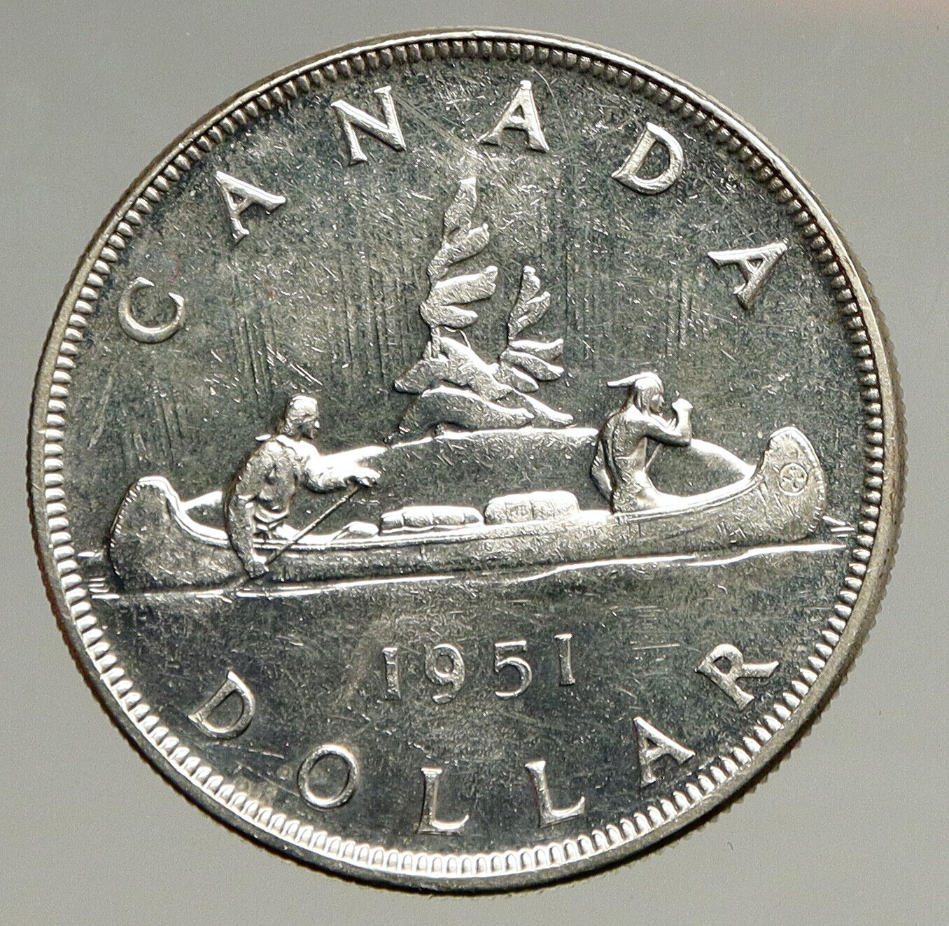 1951 CANADA UK King George VI Canoe Crew OLD Large SILVER Dollar Coin i94101