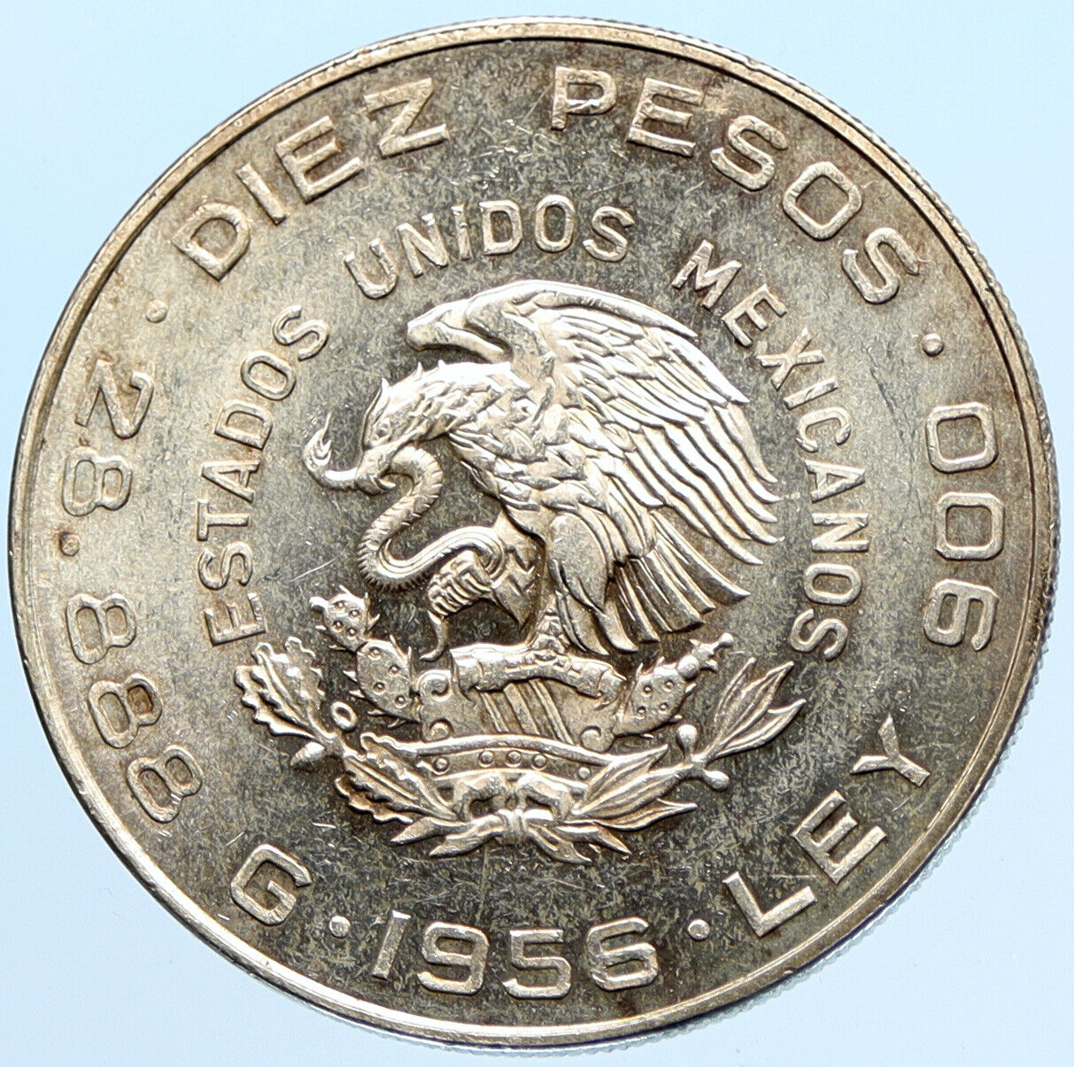 1956 MEXICO Large SILVER 10 Pesos Coin MEXICAN Independence HERO Hidalgo i96892