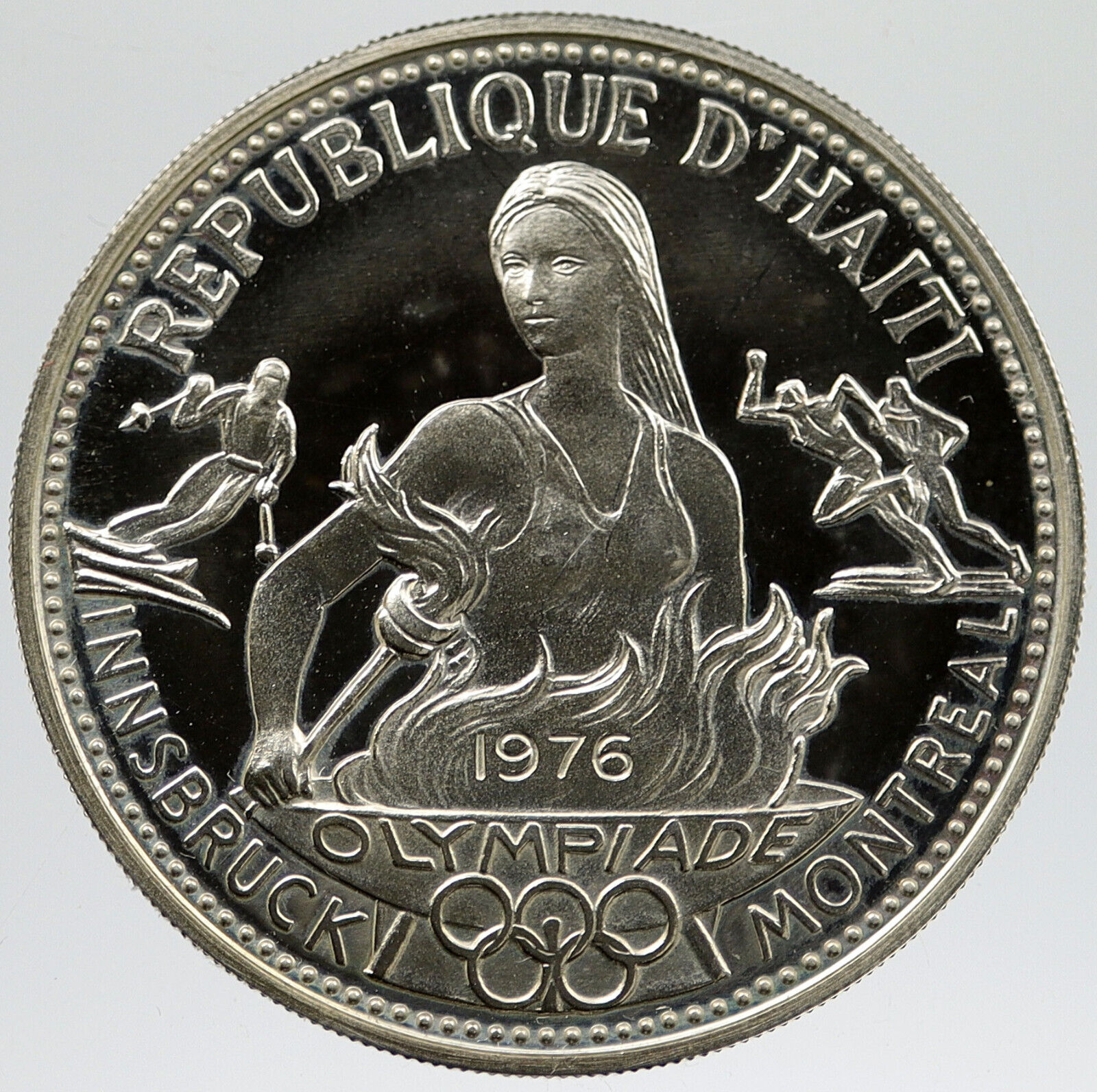 1976 HAITI Montreal Innsbruck Olympics Proof Silver 50 Gourdes Coin i120283