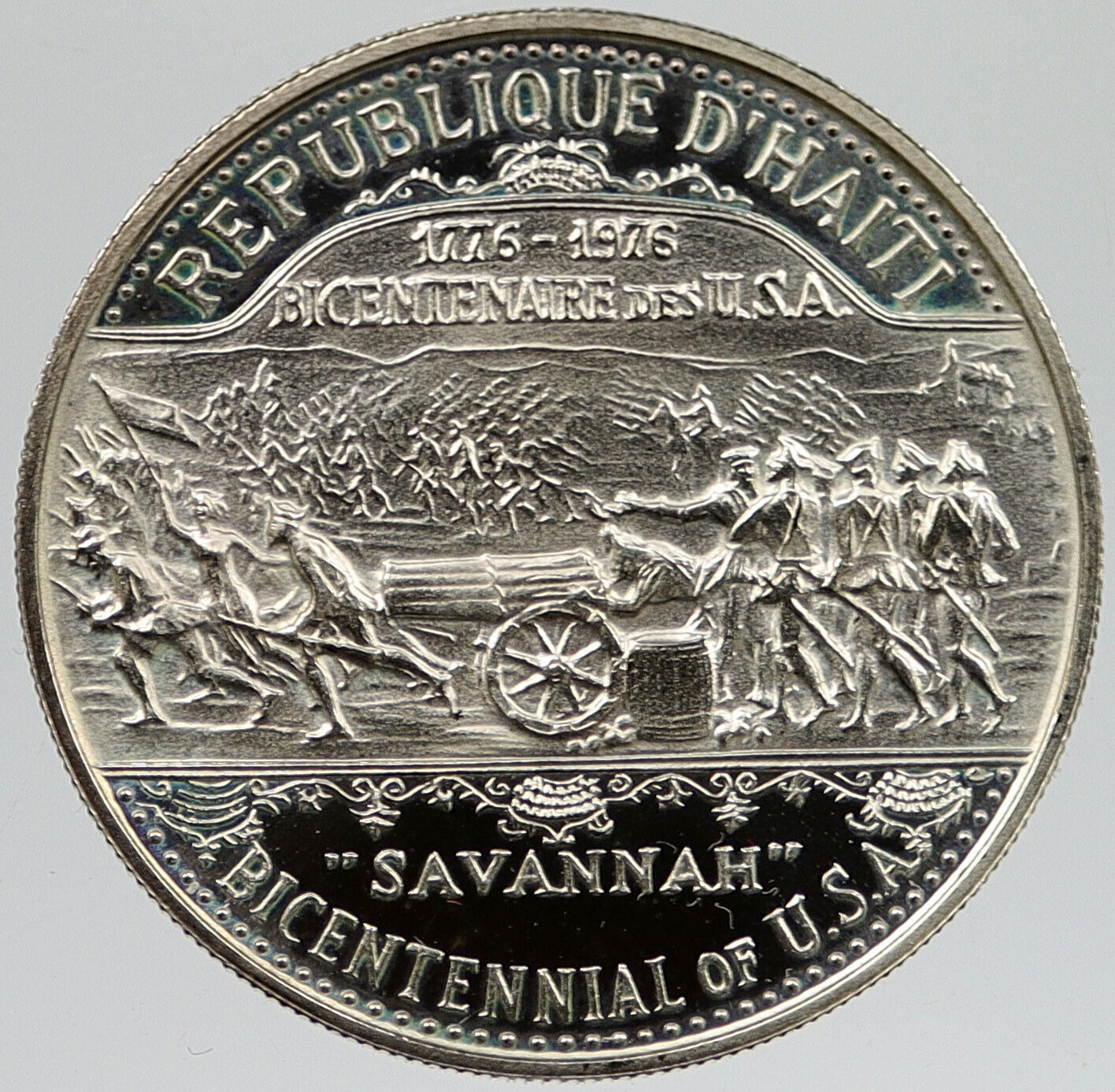 1976 HAITI helps US REVOLUTION Siege of Savannah SILVER 25 Gourdes Coin i120282