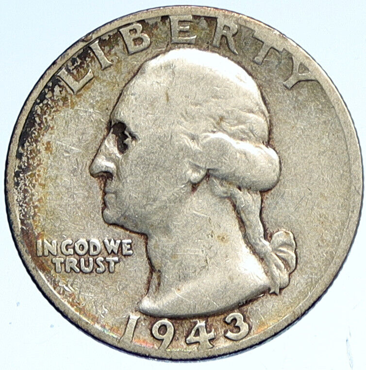 1943 D UNITED STATES USA President Washington OLD Silver Quarter Coin i112534