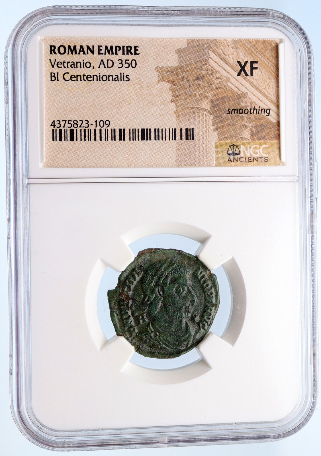 VETRANIO 350AD Rare Authentic Ancient Roman AE2 Labarum Chi-Rho Coin NGC i60213