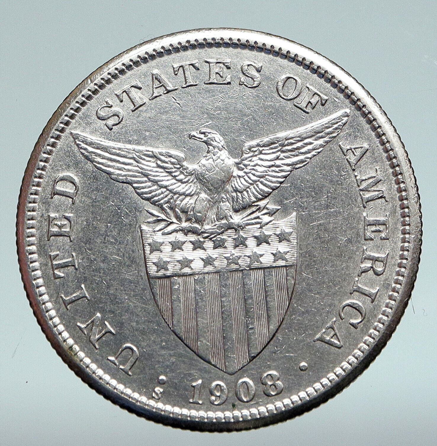 1908 S PHILIPPINES Under US Administration w Eagle OLD Silver PESO Coin i90880