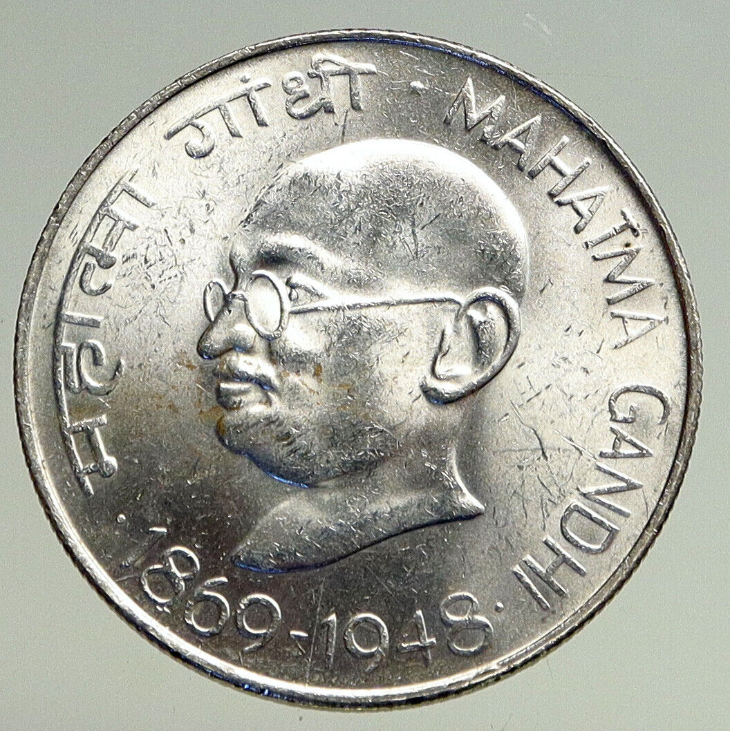 1969 INDIA Mahatma Gandhi LION VINTAGE OLD BU Silver 10 Rupee Indian Coin i94740