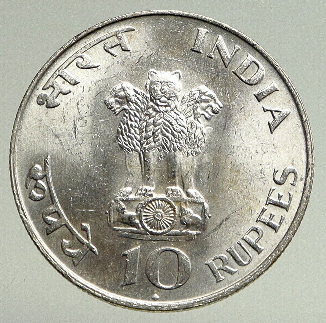 1969 INDIA Mahatma Gandhi LION VINTAGE OLD BU Silver 10 Rupee Indian Coin i94740