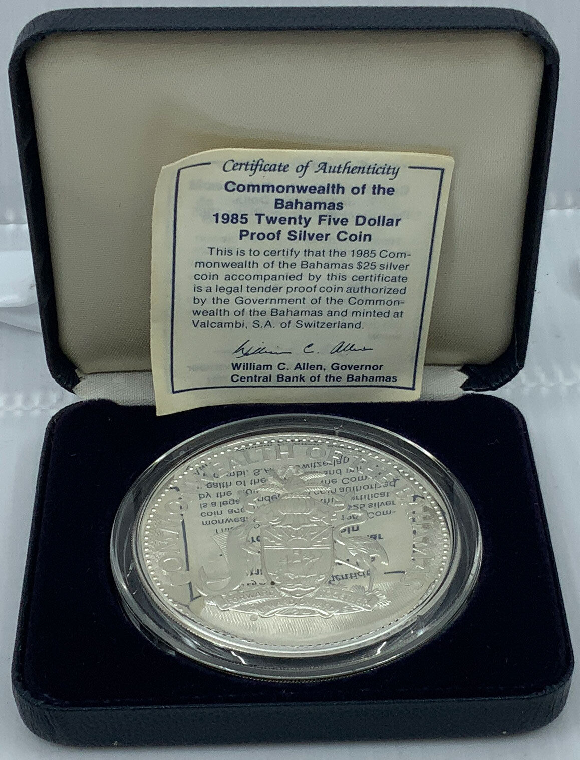 1985 The BAHAMAS Queen Elizabeth II SAN SALVADOR Proof Silver $25 Coin i114725