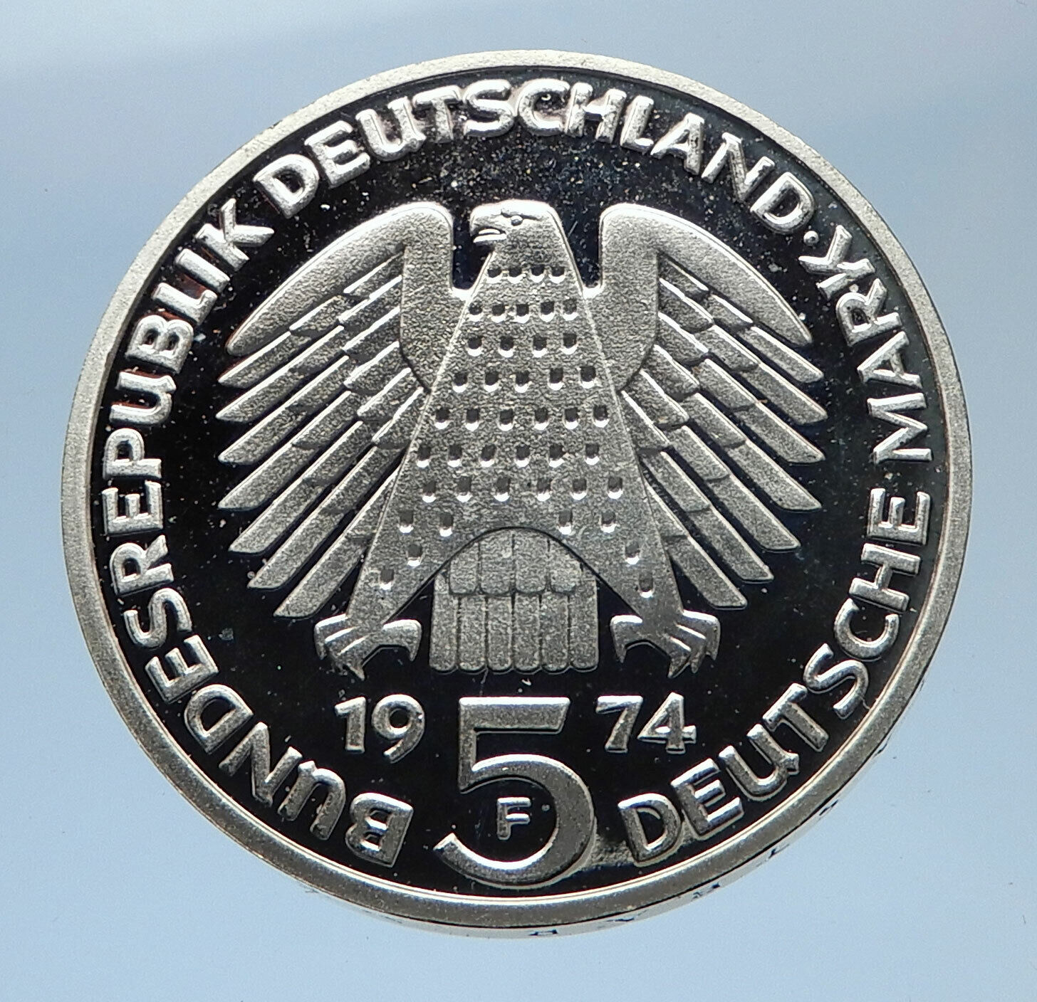 1974 F GERMANY 25 Years of German Federal Constitution Law Silver 5 Mark i77903
