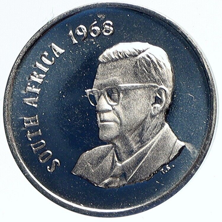 1968 SOUTH AFRICA President Charles Swart FLOWERS Vintage 20 Cent Coin i112293