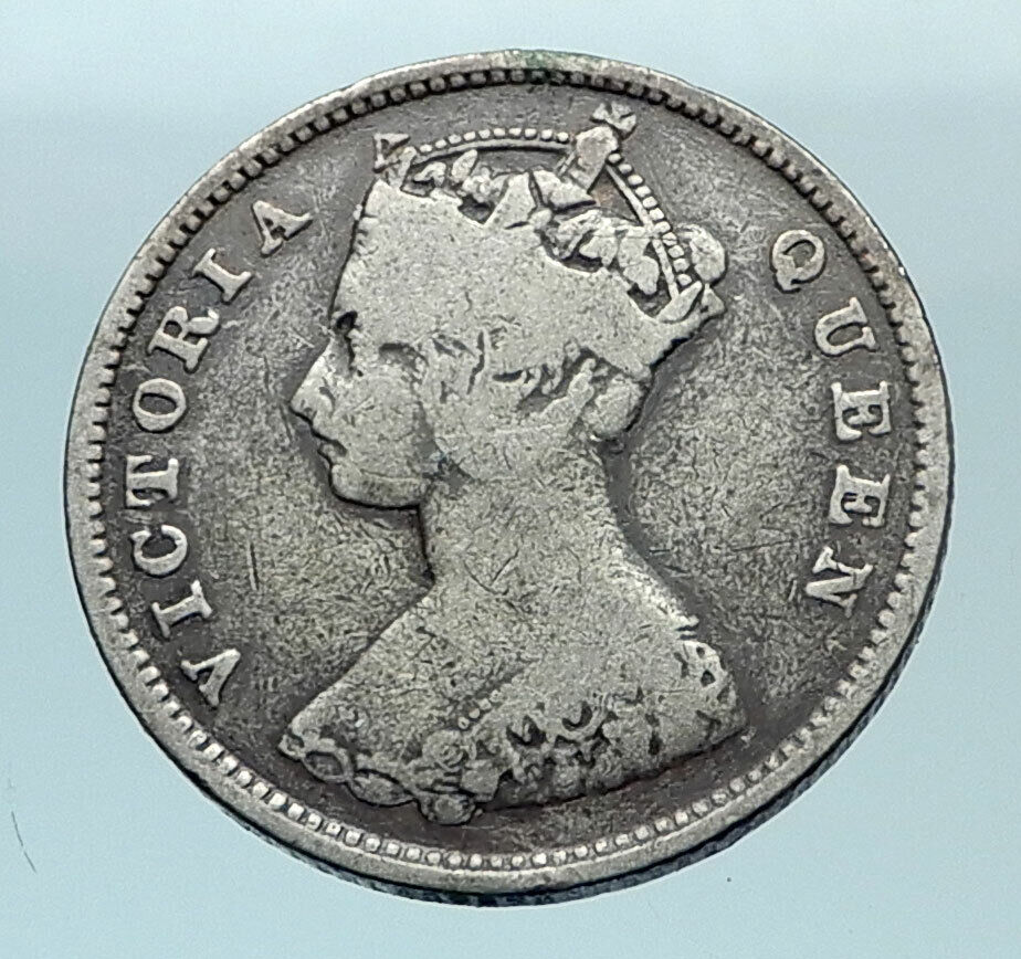 1898 HONG KONG British Colony Queen Victoria Genuine Silver 10 Cent Coin i78694