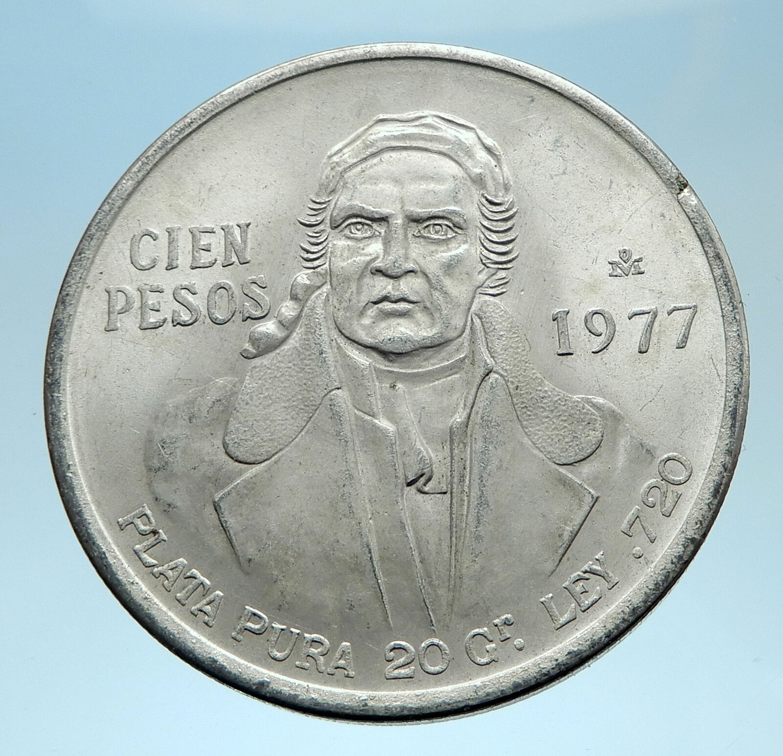 1977 Mexican Independence HERO Jose Maria Morelos Silver 100 Peso Coin i77813