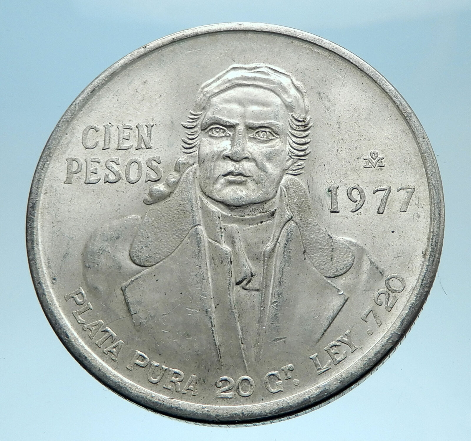 1977 Mexican Independence HERO Jose Maria Morelos Silver 100 Peso Coin i77808
