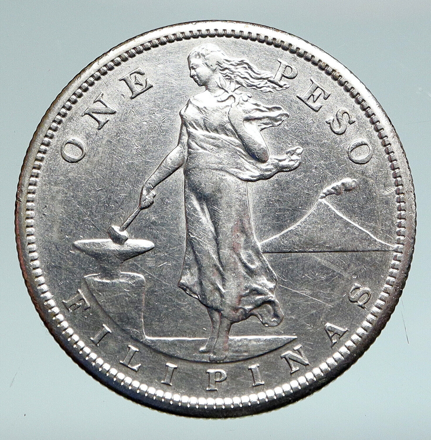 1908 S PHILIPPINES Under US Administration w Eagle OLD Silver PESO Coin i90880