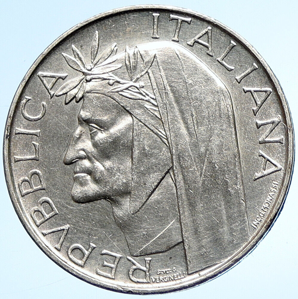 1965 R ITALY Dante's Inferno DANTE ALIGHIERI Old Silver 500 Lire Coin i107887
