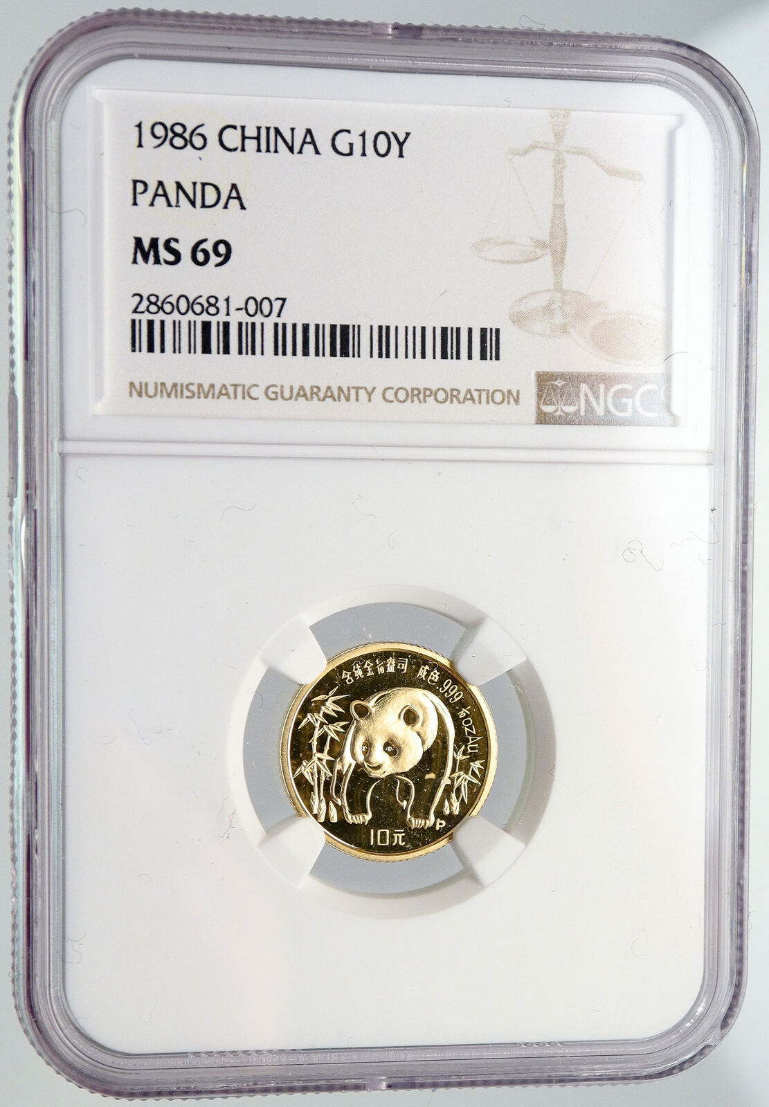 1986 CHINA Rare PANDA Bamboo TEMPLE HEAVEN Gold 10 Yuan Chinese Coin NGC i91647