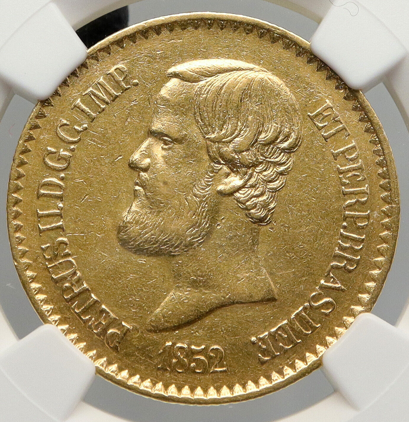 1852 BRAZIL King Dom Pedro II BRAZILIAN Antique Gold 20000 Reis NGC Coin i92473