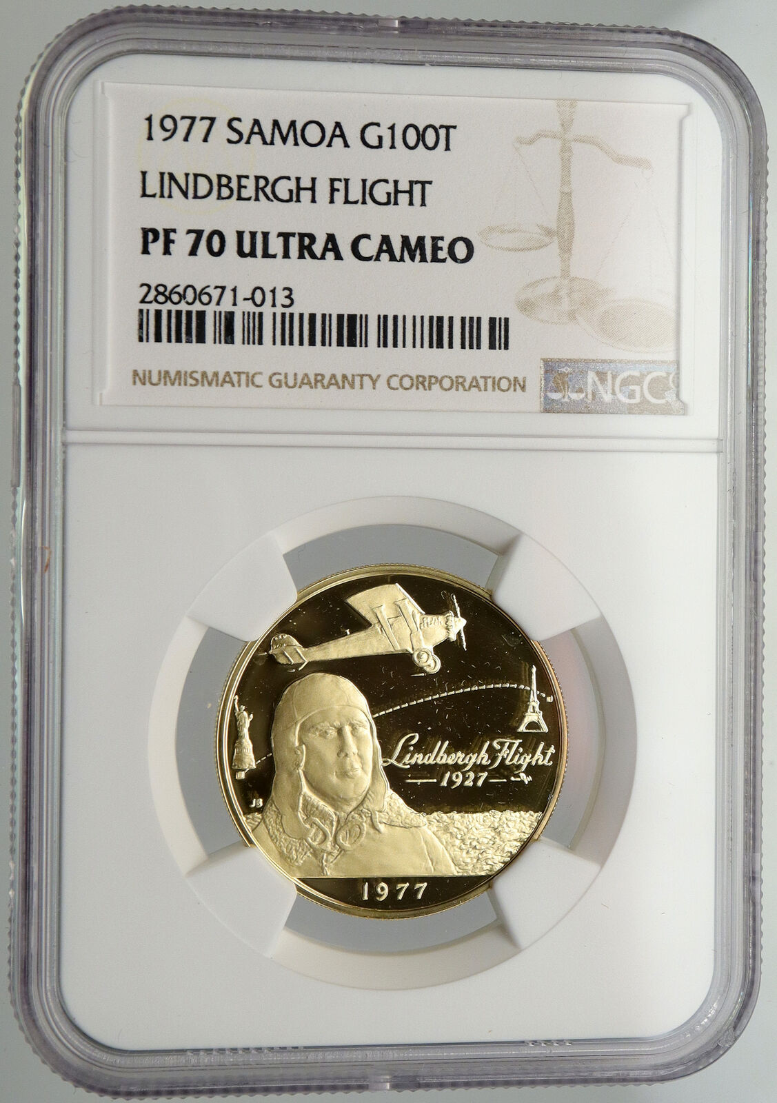 1977 SAMOA Chief Tanumafili II LINDBERFLIGHT Proof Gold 100 Tala Coin NGC i92474