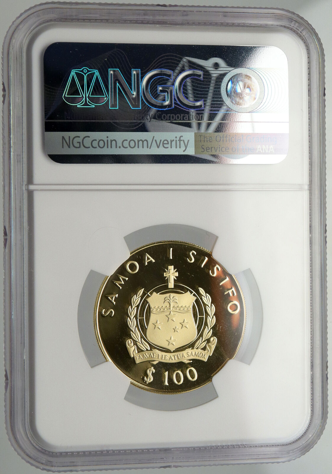 1977 SAMOA Chief Tanumafili II LINDBERFLIGHT Proof Gold 100 Tala Coin NGC i92474