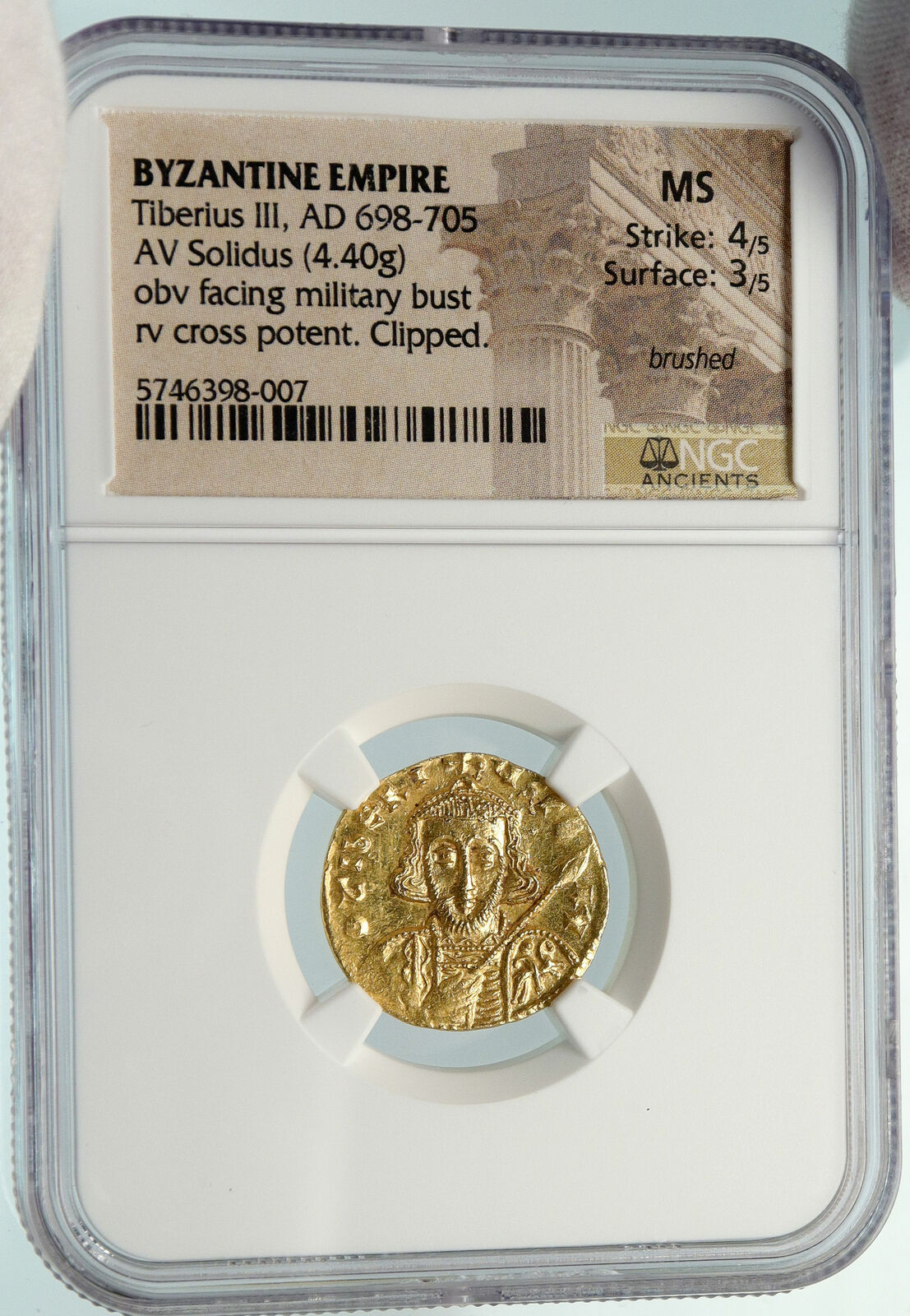 TIBERIUS III Apismar 698AD Ancient GOLD Byzantine Solidus Coin NGC MS i84779