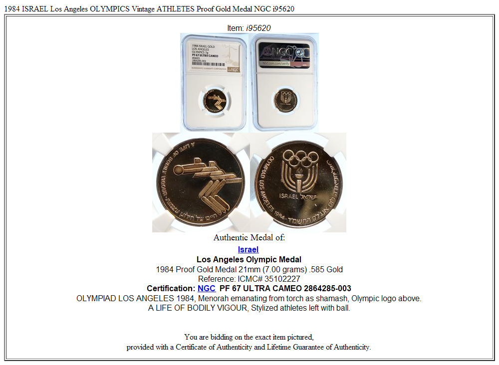 1984 ISRAEL Los Angeles OLYMPICS Vintage ATHLETES Proof Gold Medal NGC i95620