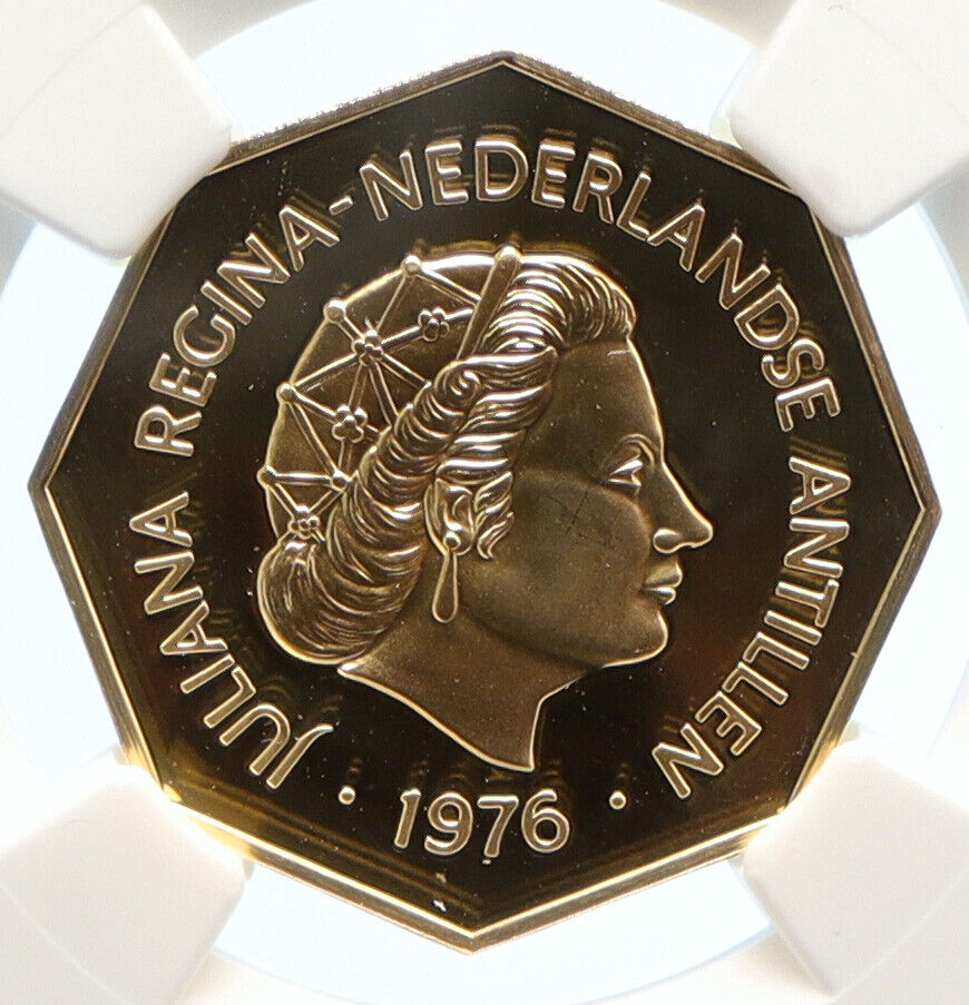 1976 NETHERLANDS ANTILLES Queen JULIANA Proof Gold 200 Gulden Coin NGC i95631