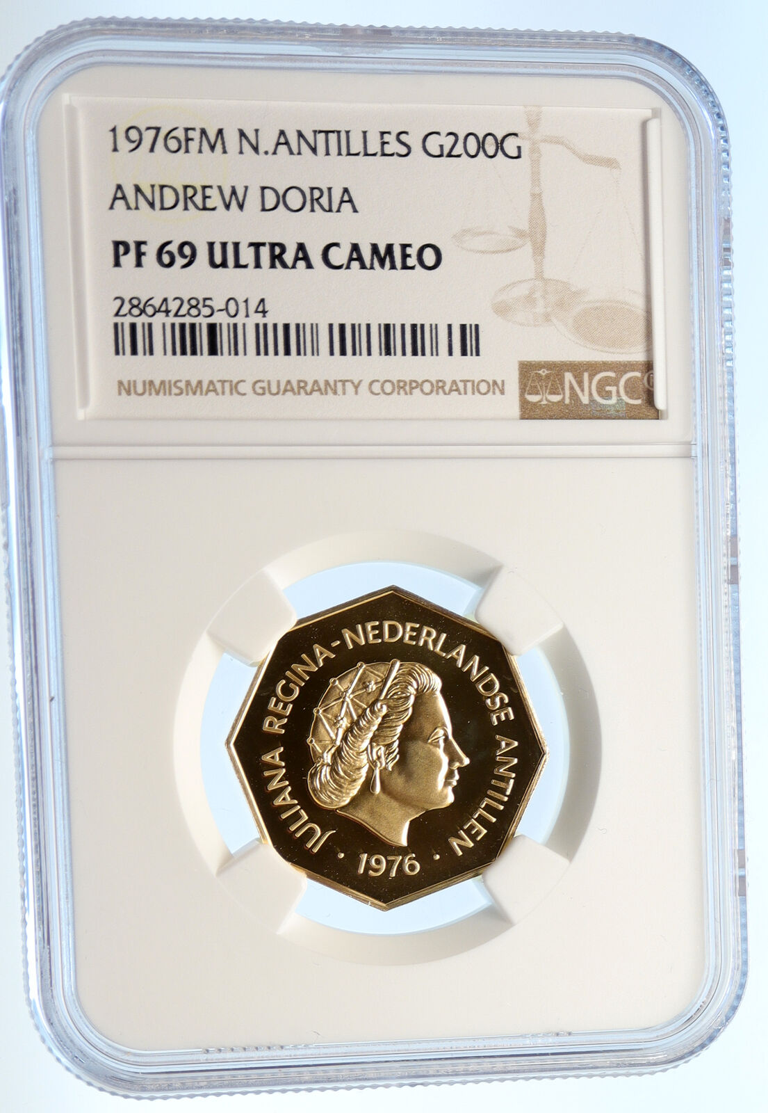 1976 NETHERLANDS ANTILLES Queen JULIANA Proof Gold 200 Gulden Coin NGC i95631