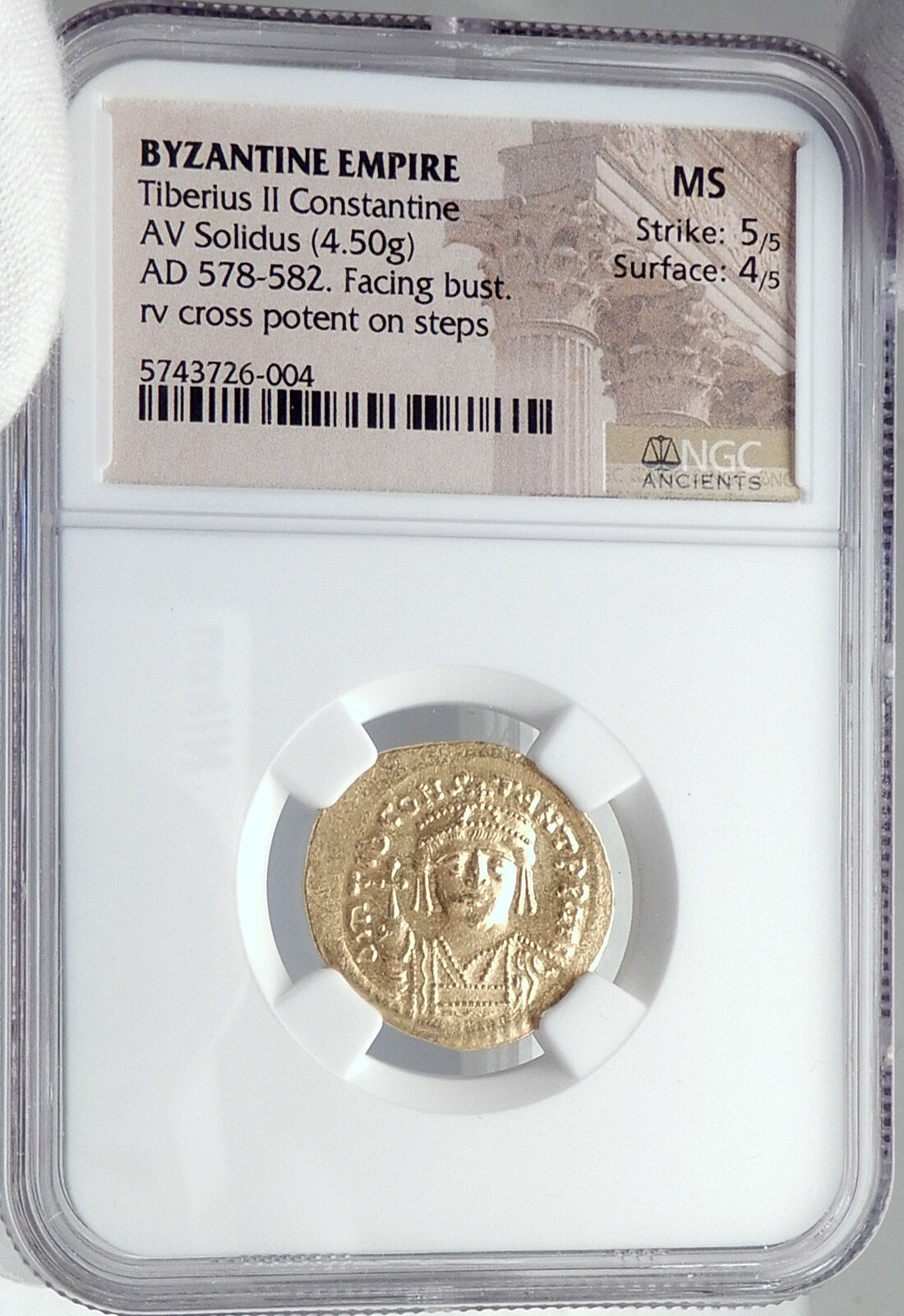 TIBERIUS II CONSTANTINE Authentic Ancient 579AD Gold Byzantine Coin NGC i82322