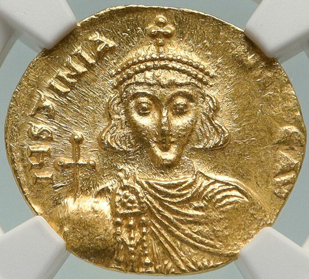 JUSTINIAN II Genuine Ancient 686AD GOLD Byzantine Solidus Coin CROSS NGC i84934