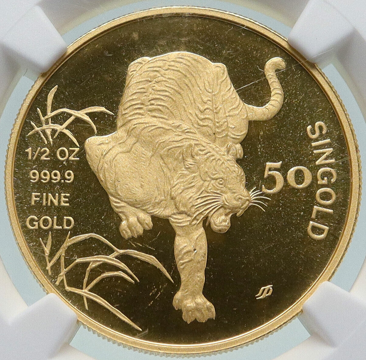 1986 SM SINGAPORE Lunar Series - TIGER Vintage Gold 50 Singold Coin NGC i86540