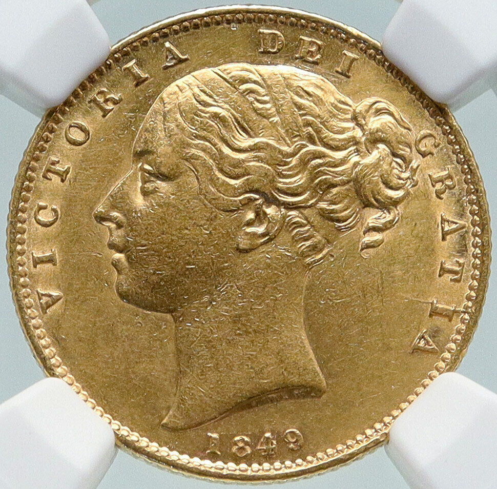 1849 GREAT BRITAIN Antique OLD UK Queen Victoria Gold Sovereign Coin NGC i87385