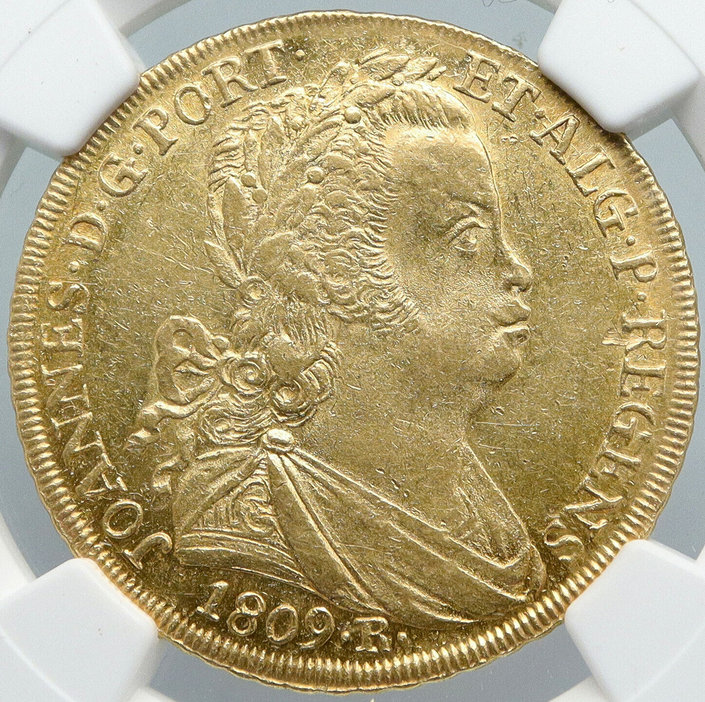 1809R BRAZIL Prince Joao ANTIQUE Vintage OLD Gold 6400 Reis Coin NGC i88876