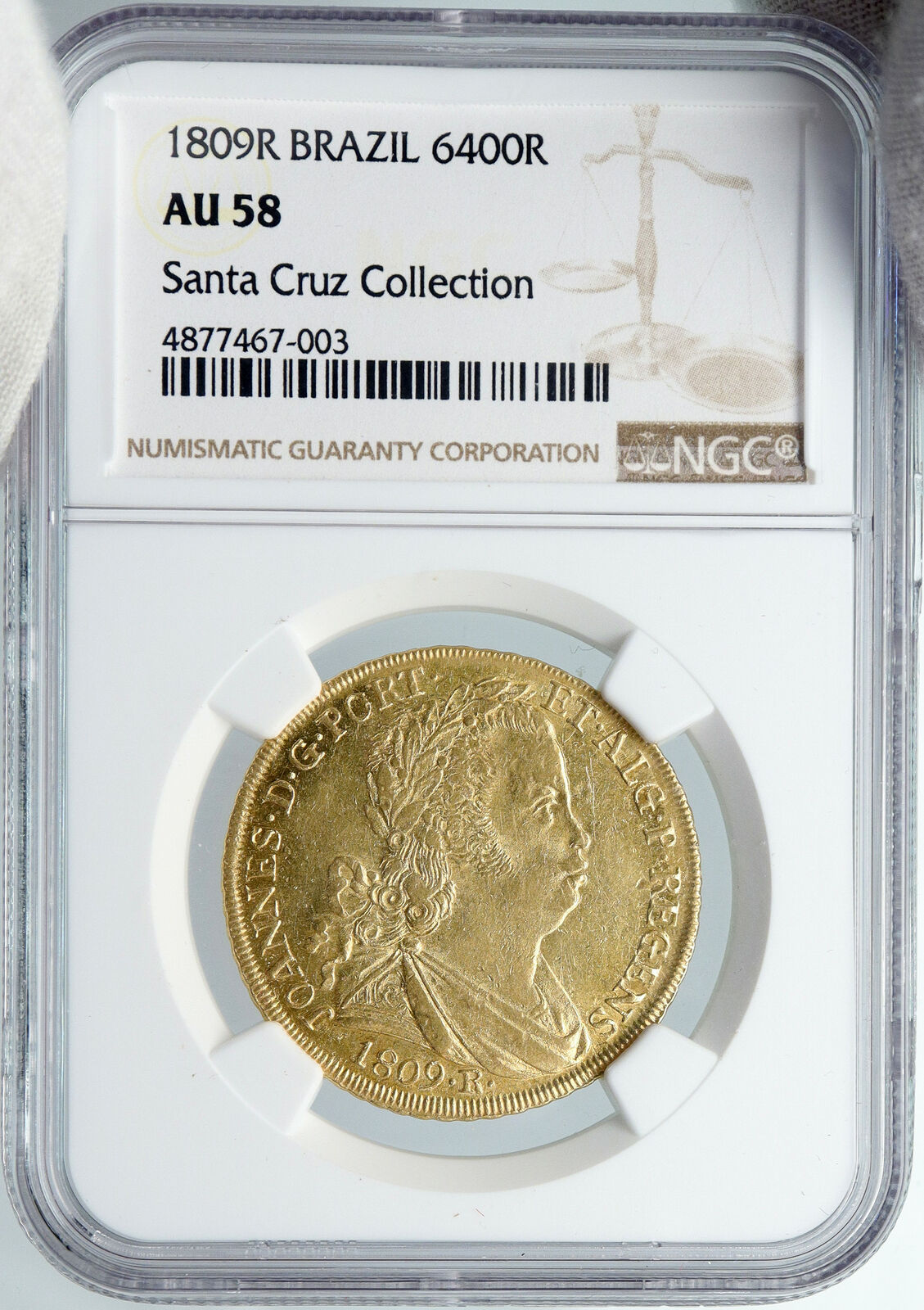 1809R BRAZIL Prince Joao ANTIQUE Vintage OLD Gold 6400 Reis Coin NGC i88876