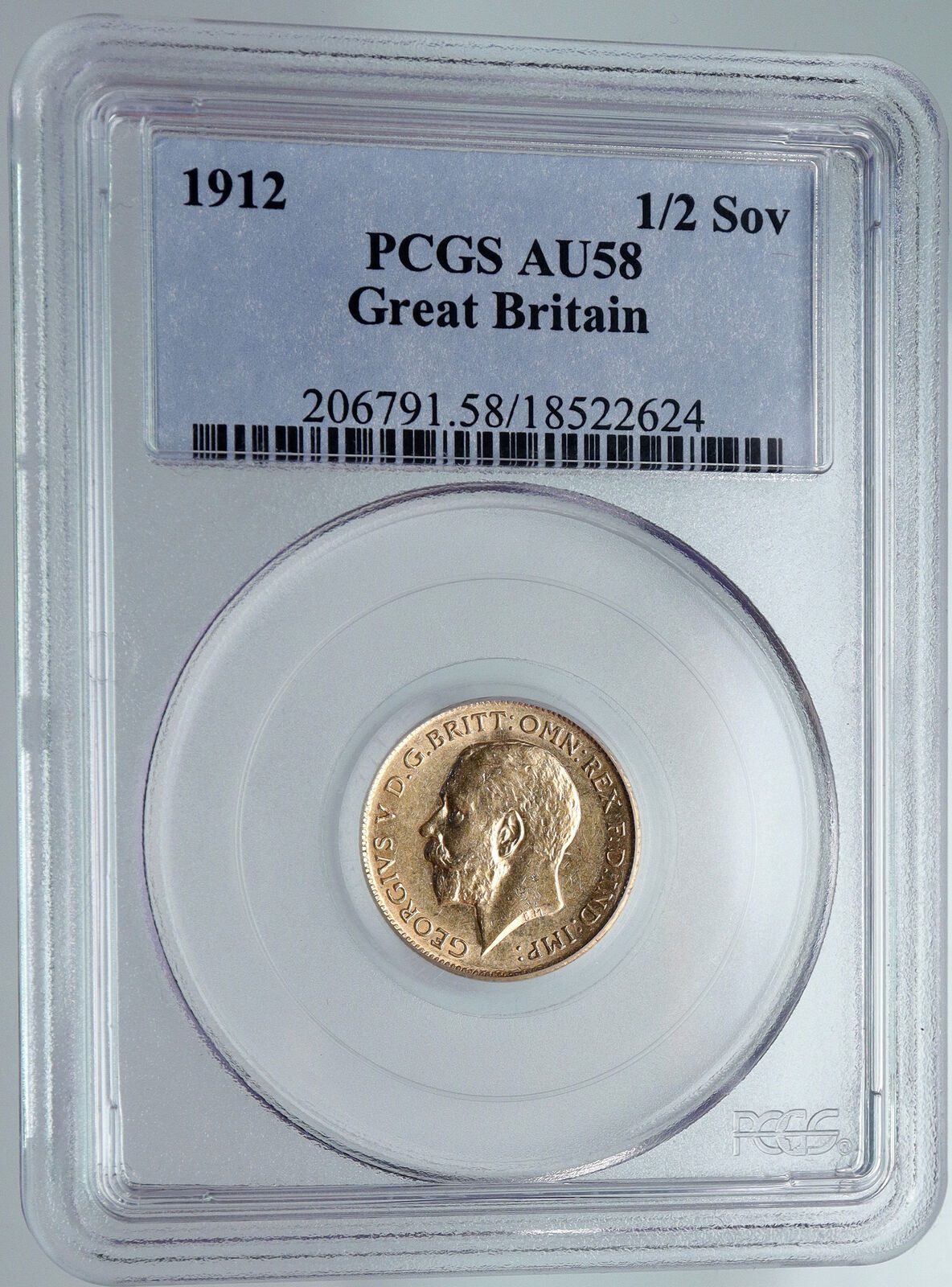 1912 Great Britain UK KING GEORGE V OLD Gold 1/2 Sovereign Coin PCGS i90689