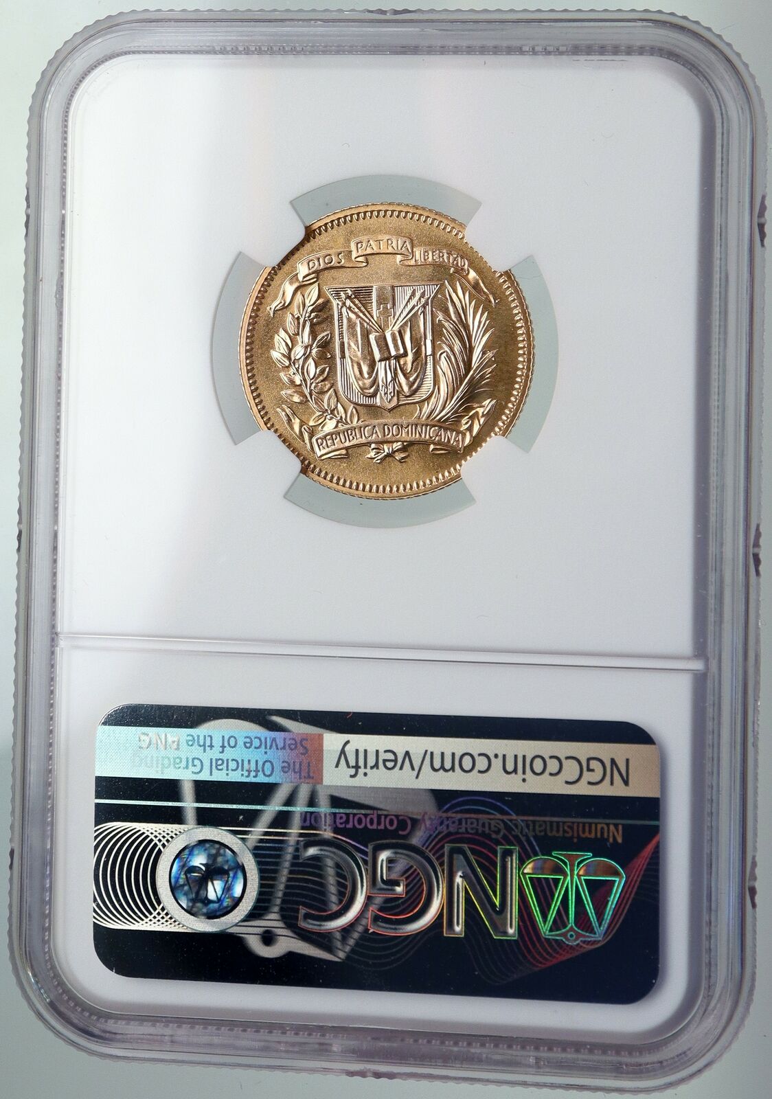 1974 DOMINICAN REPUBLIC Central Am & Caribbean GAMES Gold 30 Pes Coin NGC i92186