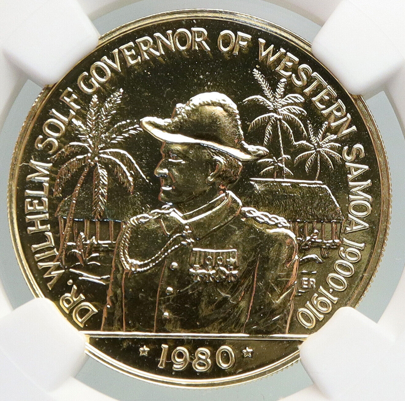 1980 SAMOA Wilhelm Solf & Palms OLD VINTAGE Gold 100 Tala Coin NGC i92190