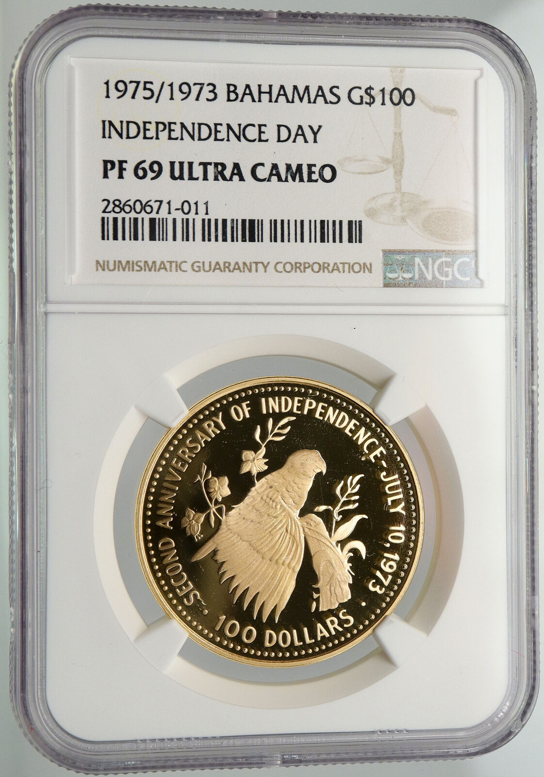 1975 BAHAMAS UK Queen Elizabeth II INDEPENDENCE Proof Gold $100 Coin NGC i92472